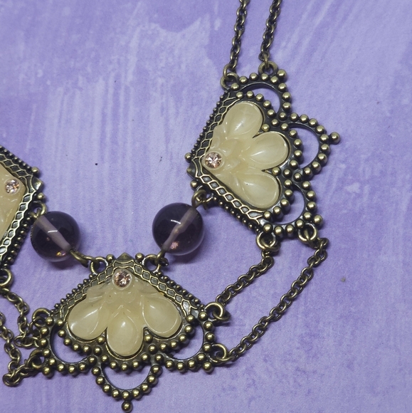 Jewelmint Vintage-Inspired Necklace with Cream and Brown Accents - Picture 3 of 7
